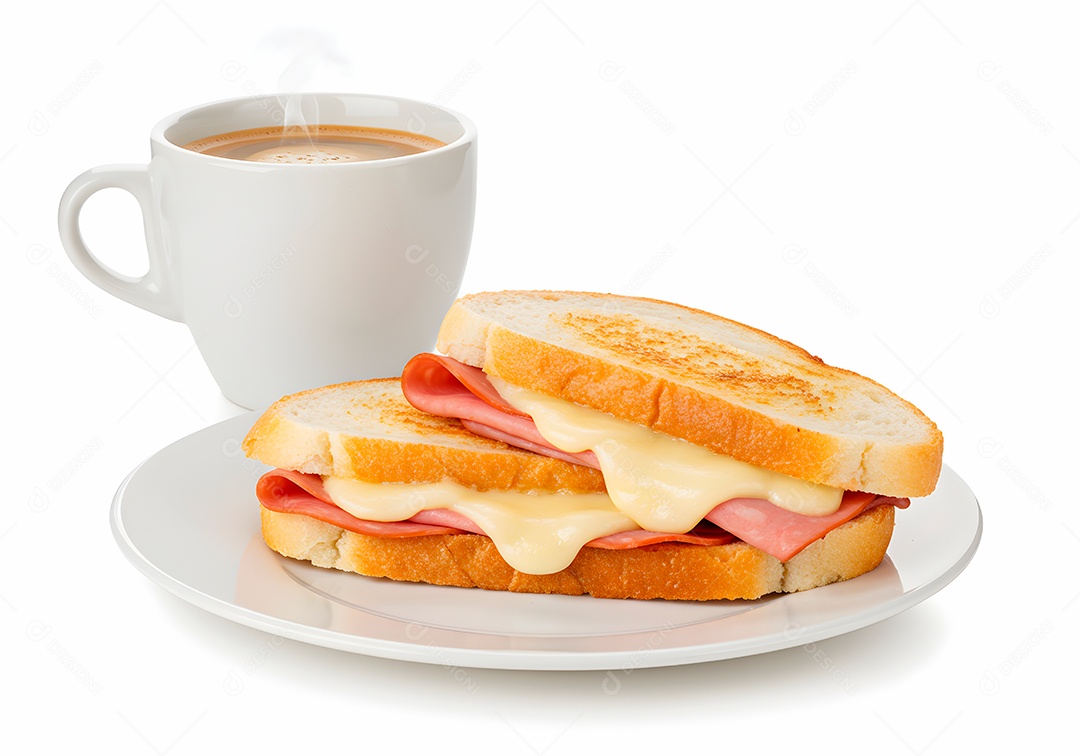 Misto quente acompanhando de uma xícara de café sobre fundo branco isolado