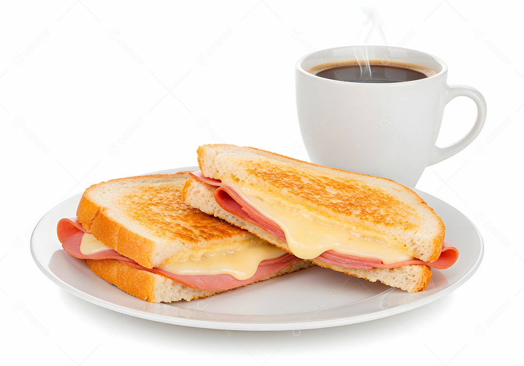 Misto quente acompanhando de uma xícara de café sobre fundo branco isolado