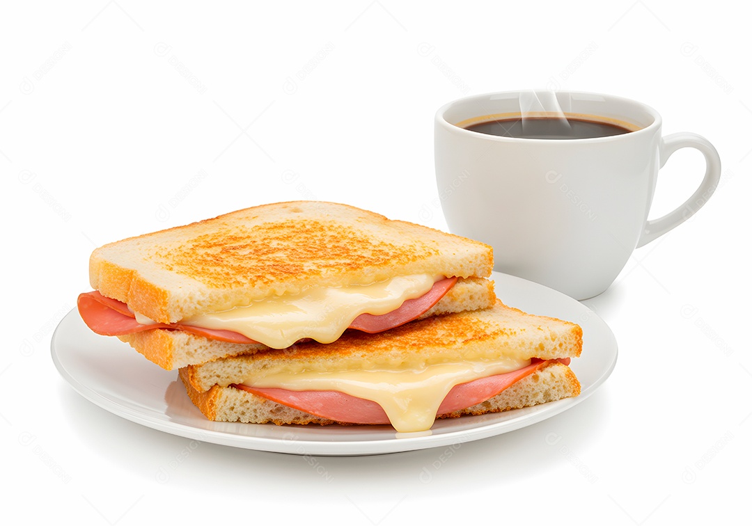 Misto quente acompanhando de uma xícara de café sobre fundo branco isolado