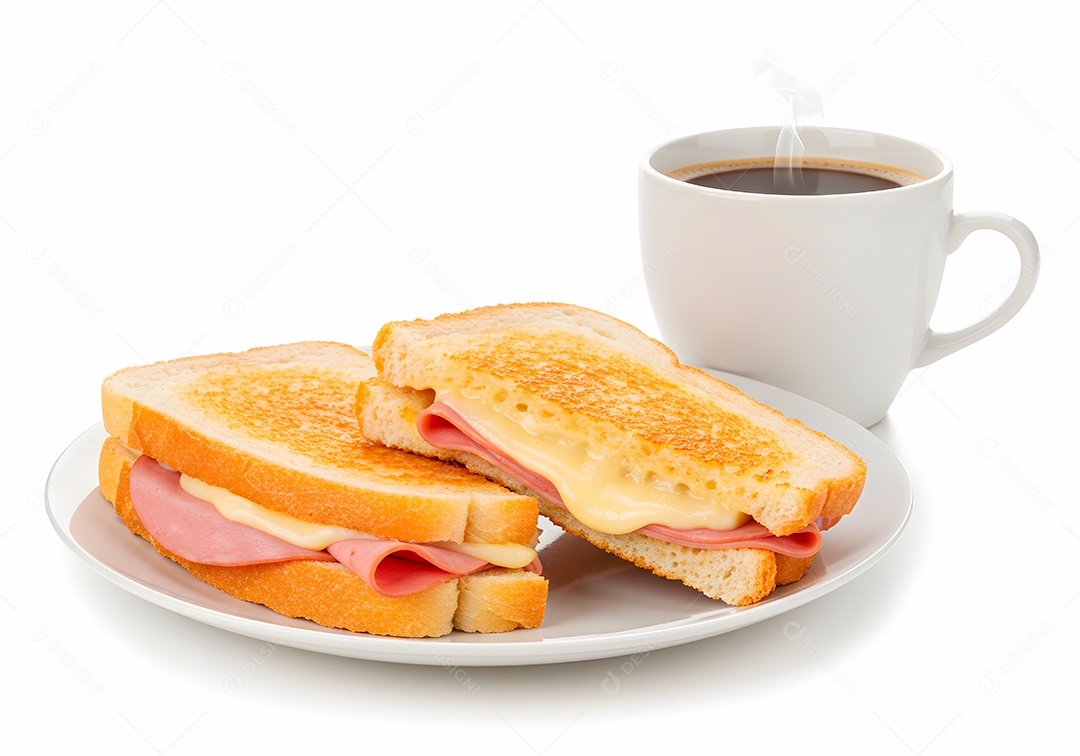 Misto quente acompanhando de uma xícara de café sobre fundo branco isolado