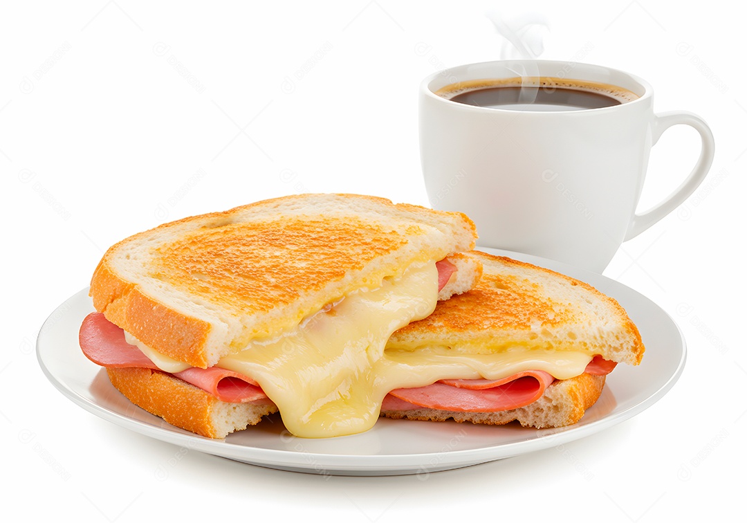 Misto quente acompanhando de uma xícara de café sobre fundo branco isolado