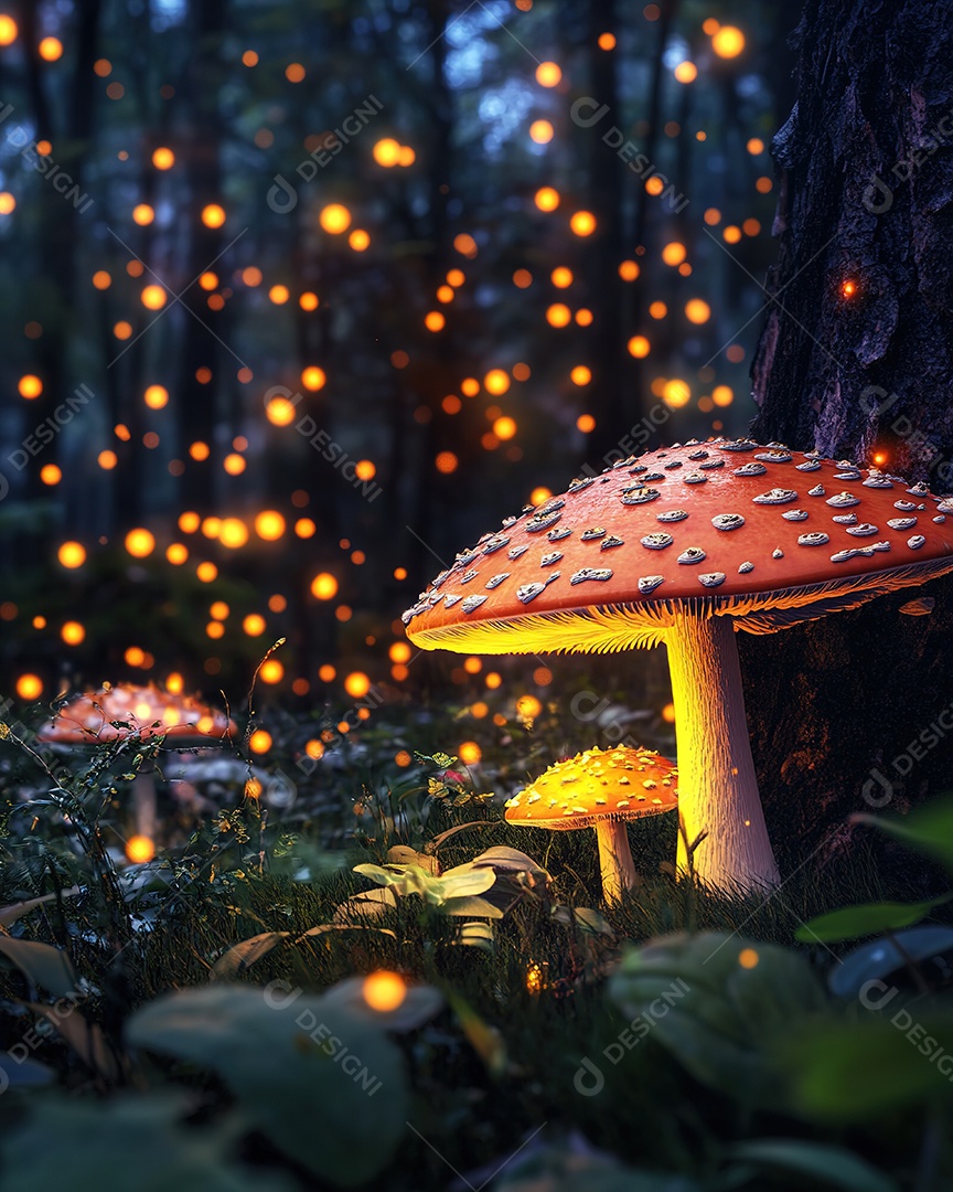 Cogumelos mágicos na floresta