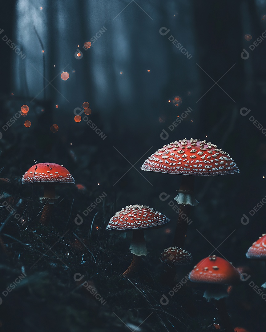 Cogumelos mágicos na floresta