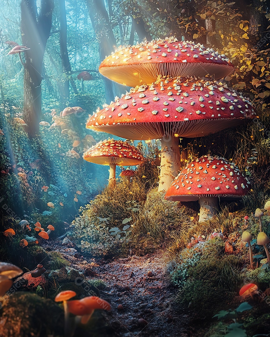 Cogumelos mágicos na floresta