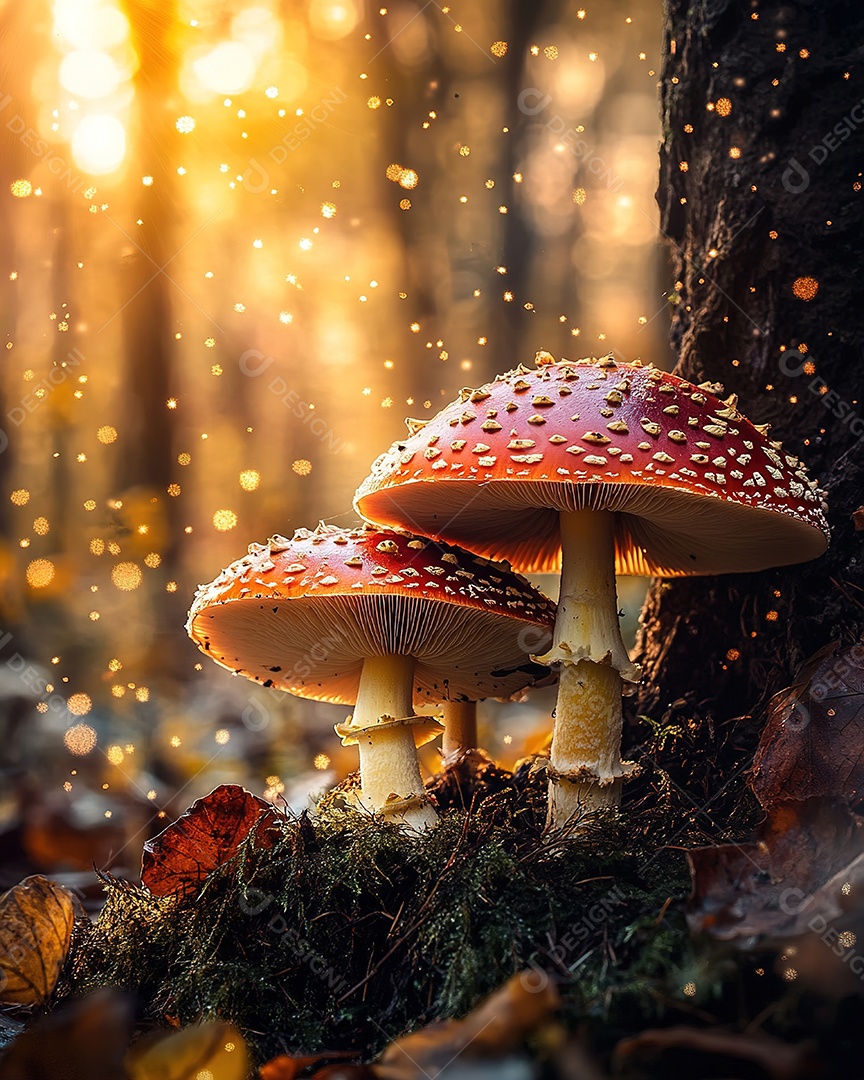 Cogumelos mágicos na floresta