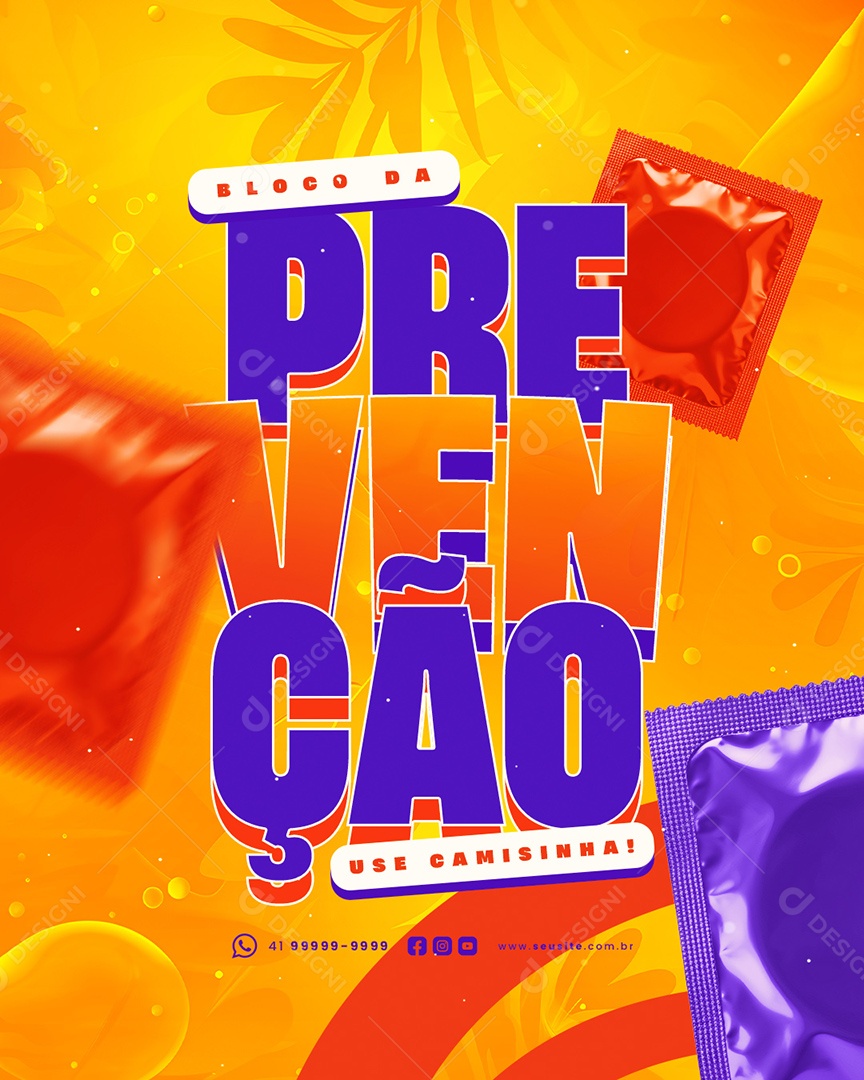 Conscientização Carnaval Bloco Da Prevenção Use Camisinha Social Media PSD Editável