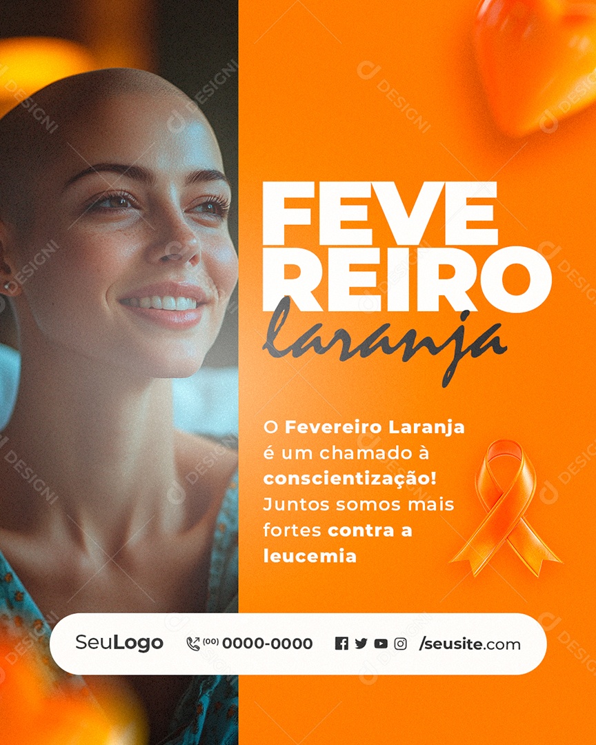 Fevereiro Laranja Conscientização Social Media PSD Editável