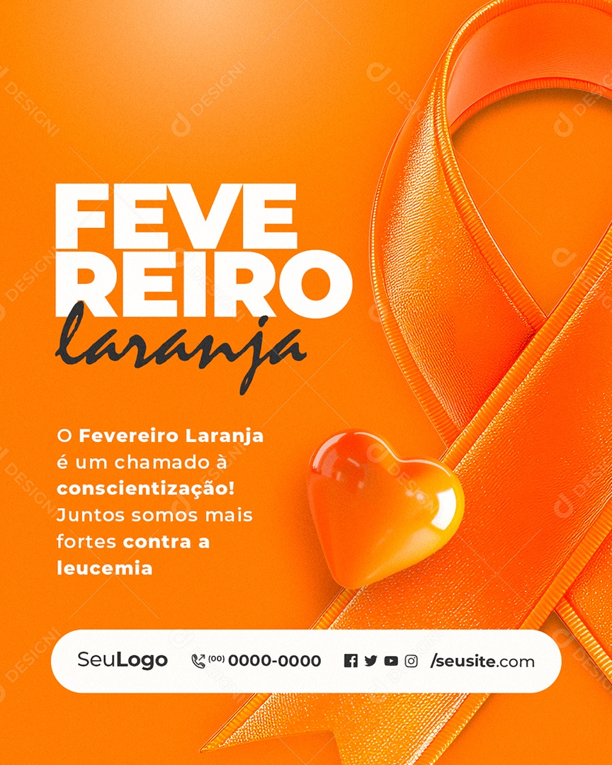 Fevereiro Laranja Conscientização Contra a Leucemia Social Media PSD Editável