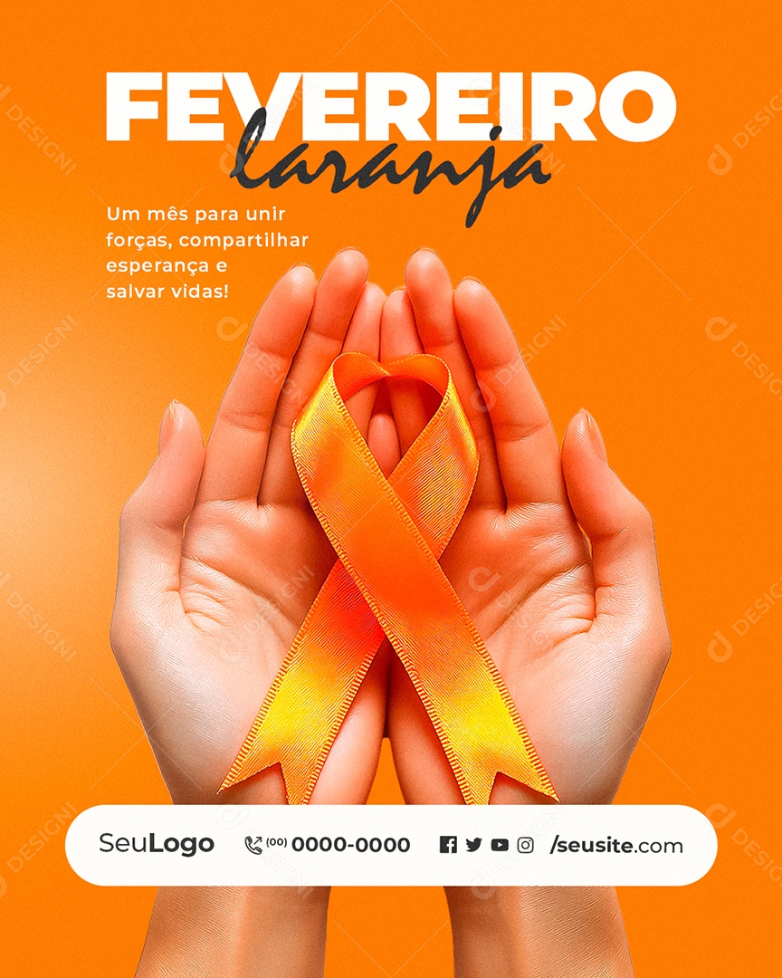 Fevereiro Laranja Mês Para Unir Forças Social Media PSD Editável