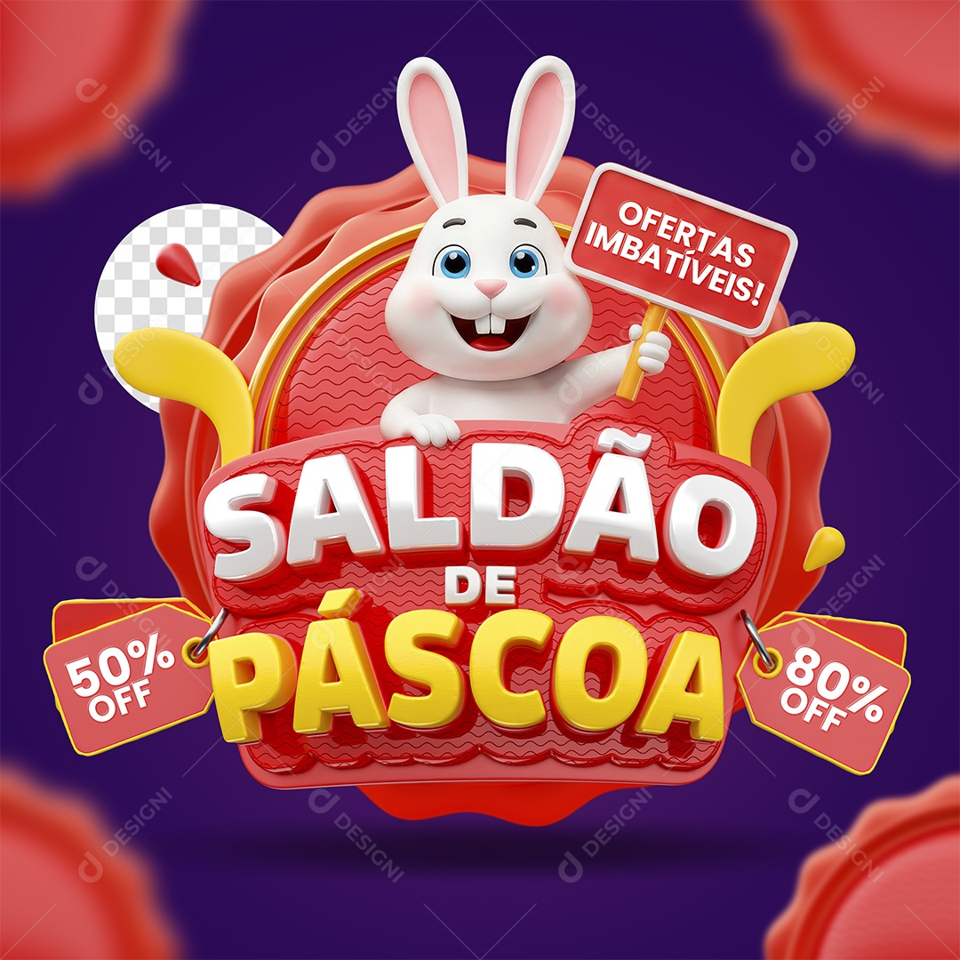 Saldão De Páscoa Selo 3D Vermelho Branco e Dourado para Composição PSD