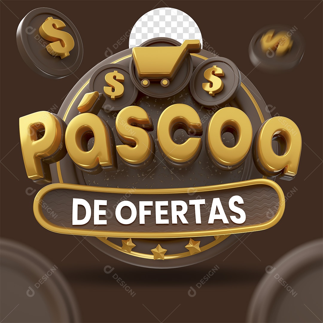 Páscoa De Ofertas Selo 3D Dourado e Branco para Composição PSD