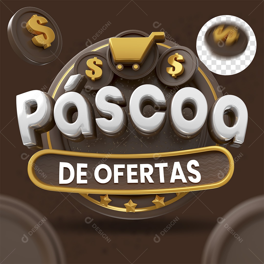 Páscoa De Ofertas Selo 3D Cinza e Branco para Composição PSD