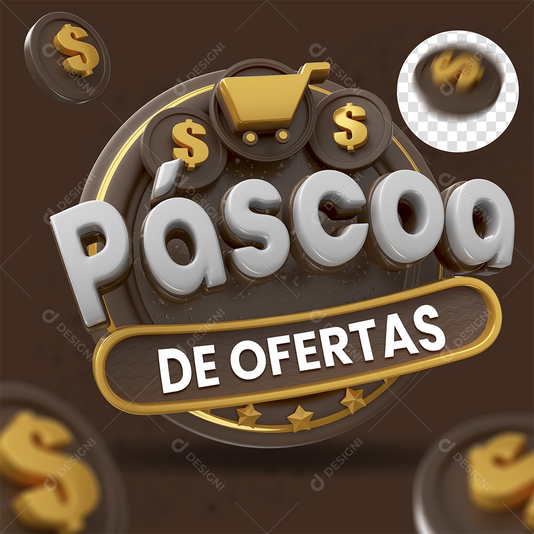 Páscoa De Ofertas Selo 3D Cinza e Branco para Composição PSD