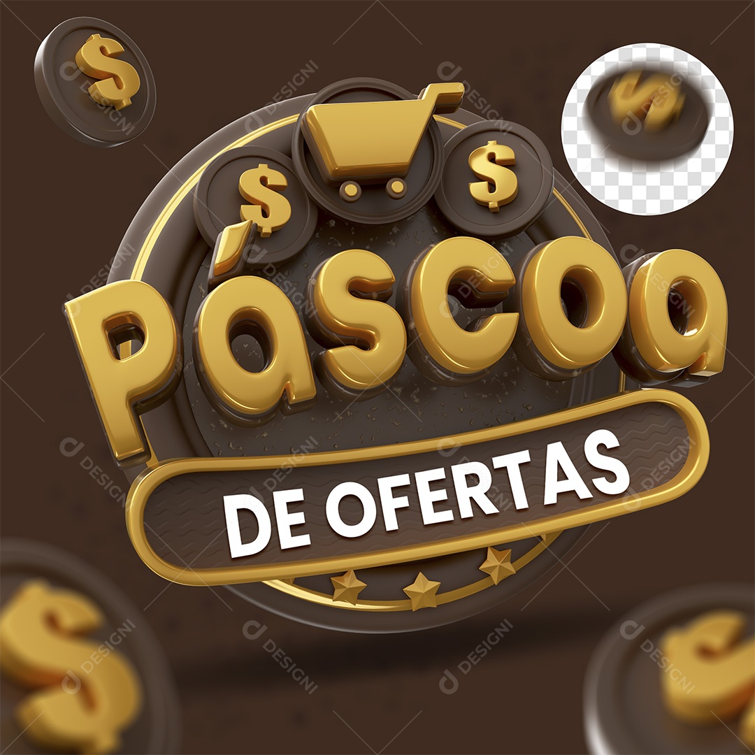 Páscoa De Ofertas Selo 3D Dourado e Branco para Composição PSD
