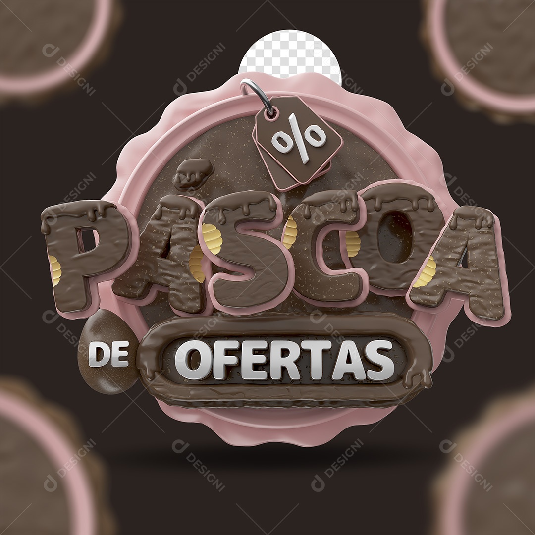 Páscoa De Ofertas Selo 3D Marrom Rosa e Branco para Composição PSD