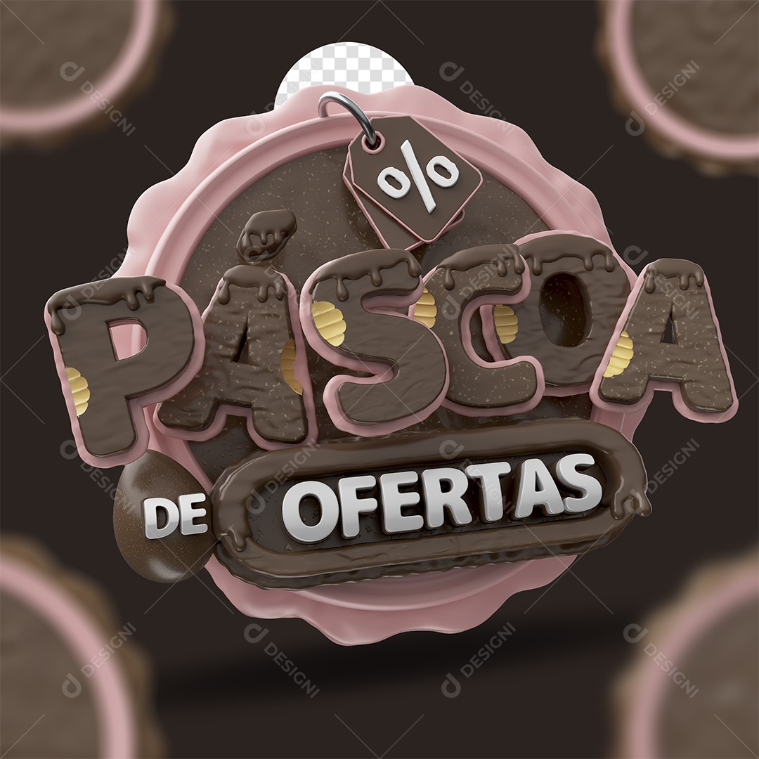 Páscoa De Ofertas Selo 3D Marrom Rosa e Branco para Composição PSD