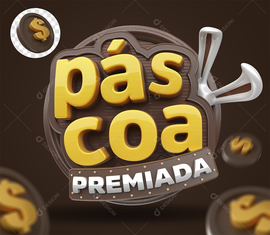 Páscoa Premiada Selo 3D Amarelo e Branco para Composição PSD