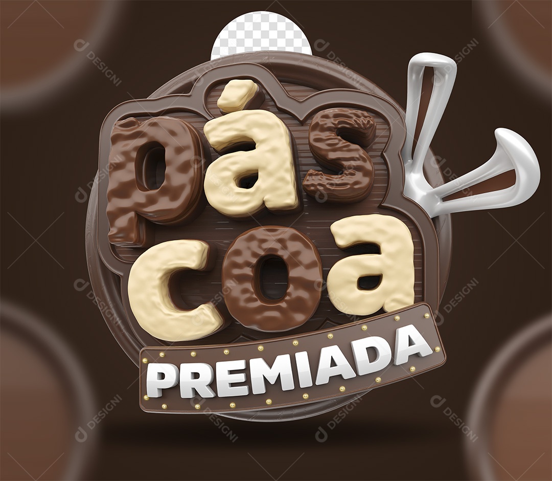 Páscoa Premiada Selo 3D Marrom e Branco para Composição PSD