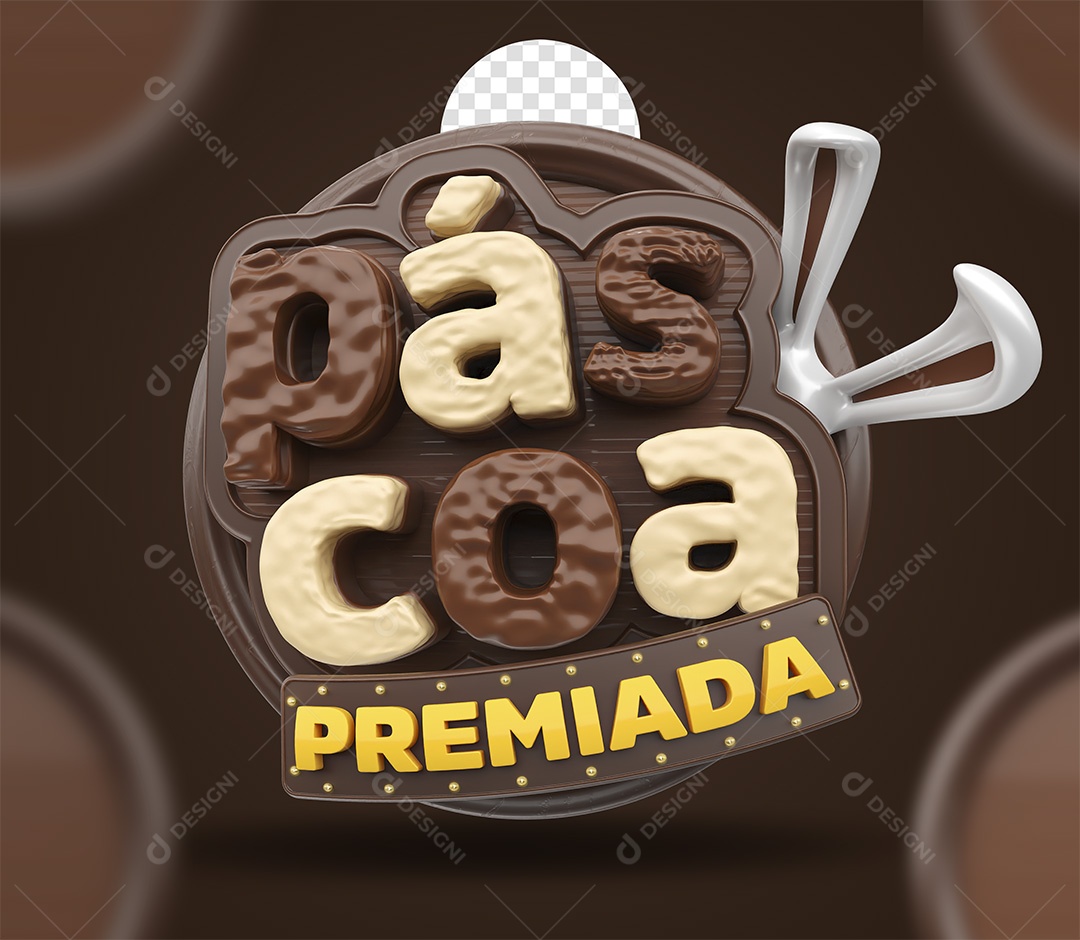 Páscoa Premiada Selo 3D Marrom e Dourado para Composição PSD