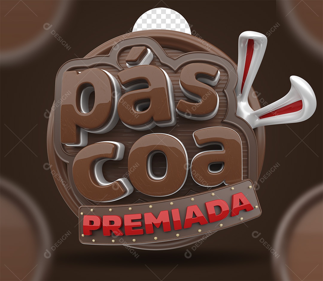 Páscoa Premiada Selo 3D Marrom e Vermelho para Composição PSD