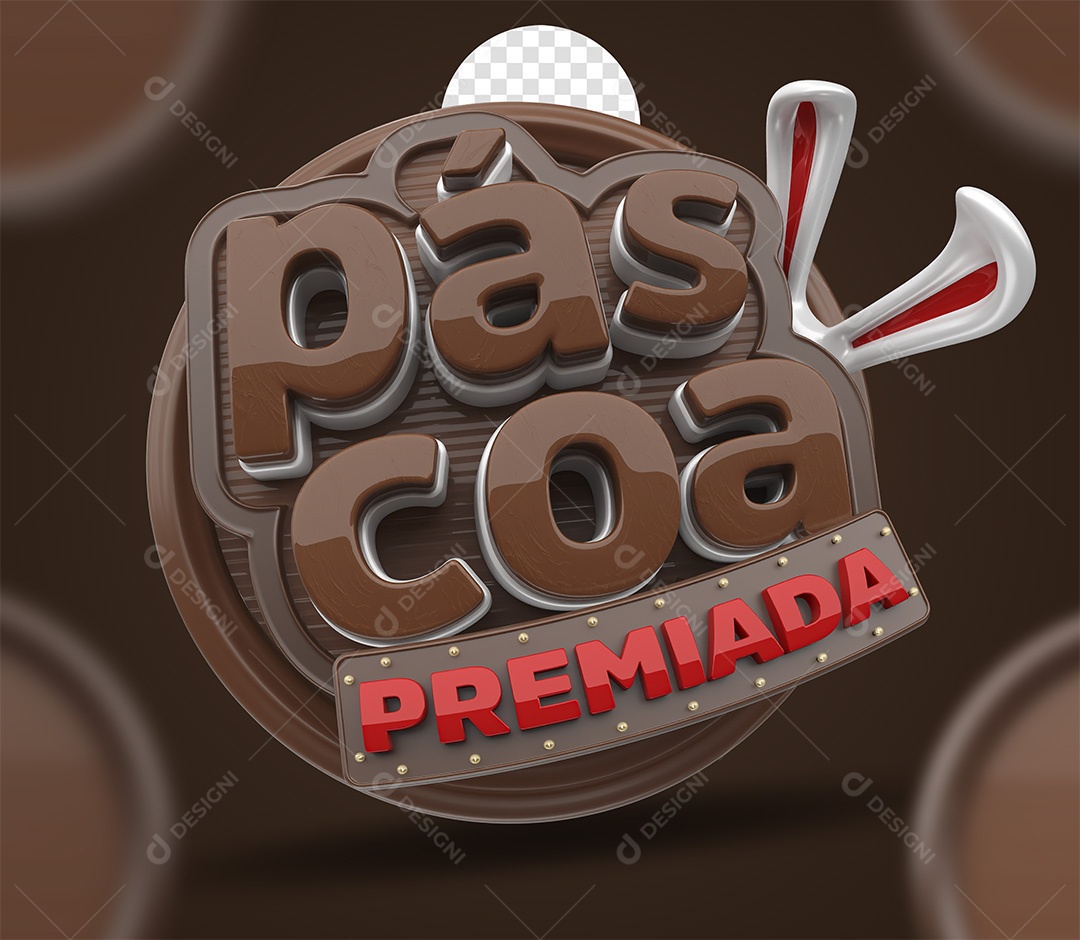 Páscoa Premiada Selo 3D Marrom e Vermelho para Composição PSD