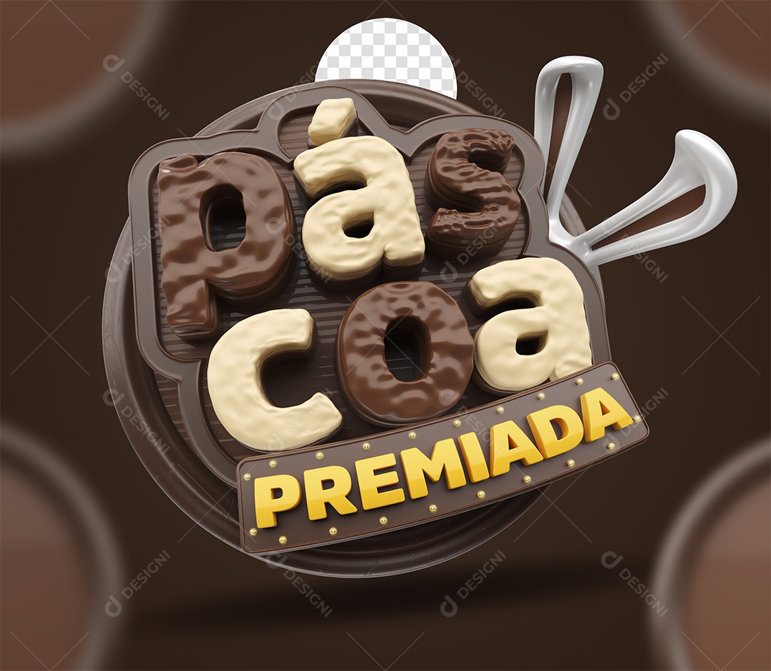 Páscoa Premiada Selo 3D Marrom e Dourado para Composição PSD