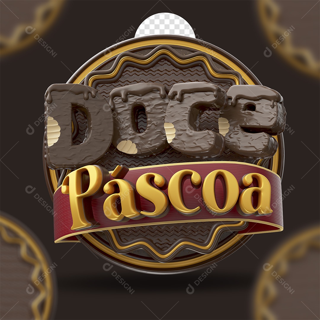 Doce Páscoa Selo 3D Marrom e Dourado para Composição PSD