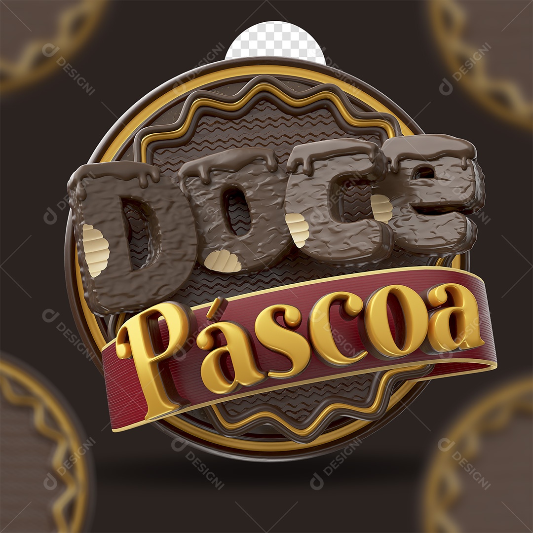 Doce Páscoa Selo 3D Marrom e Dourado para Composição PSD