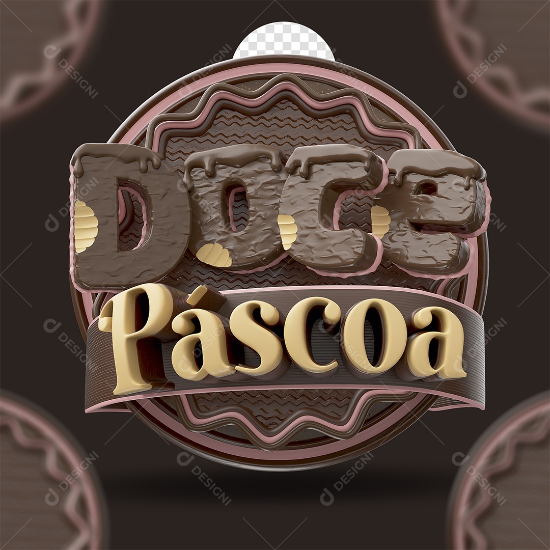 Doce Páscoa Selo 3D Marrom e Dourado para Composição PSD