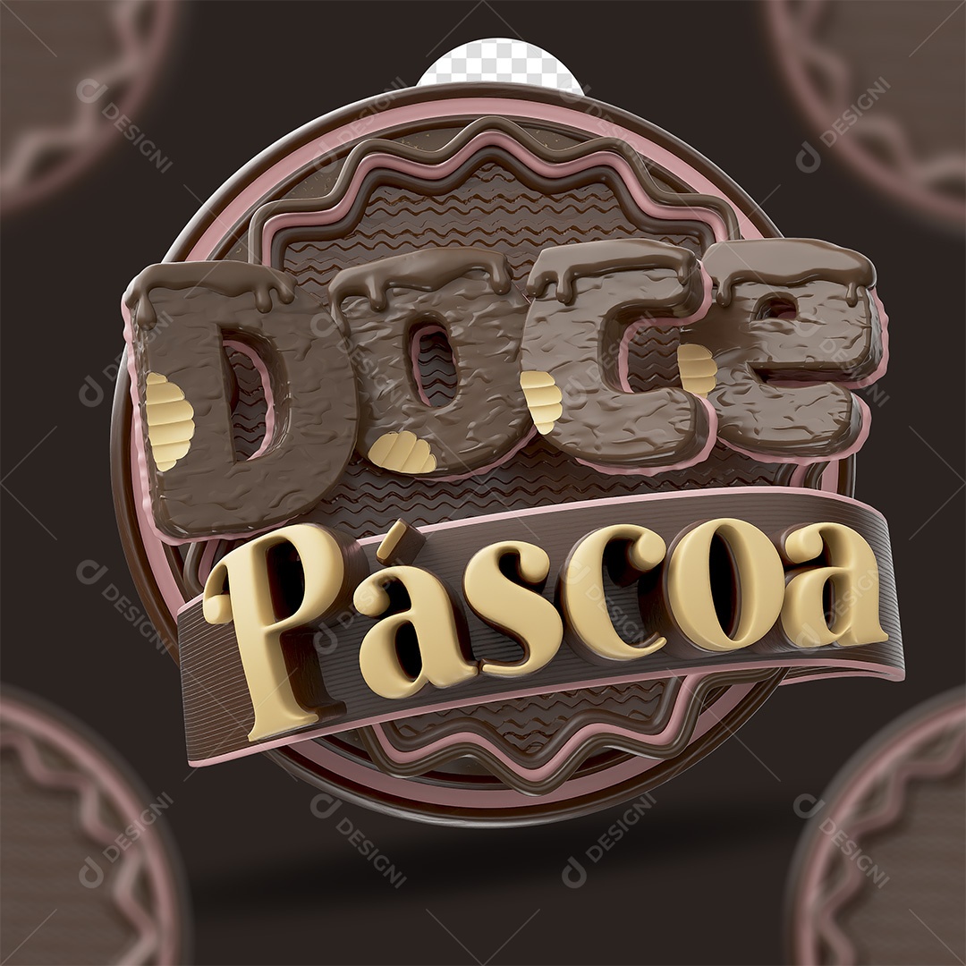 Doce Páscoa Selo 3D Marrom e Dourado para Composição PSD