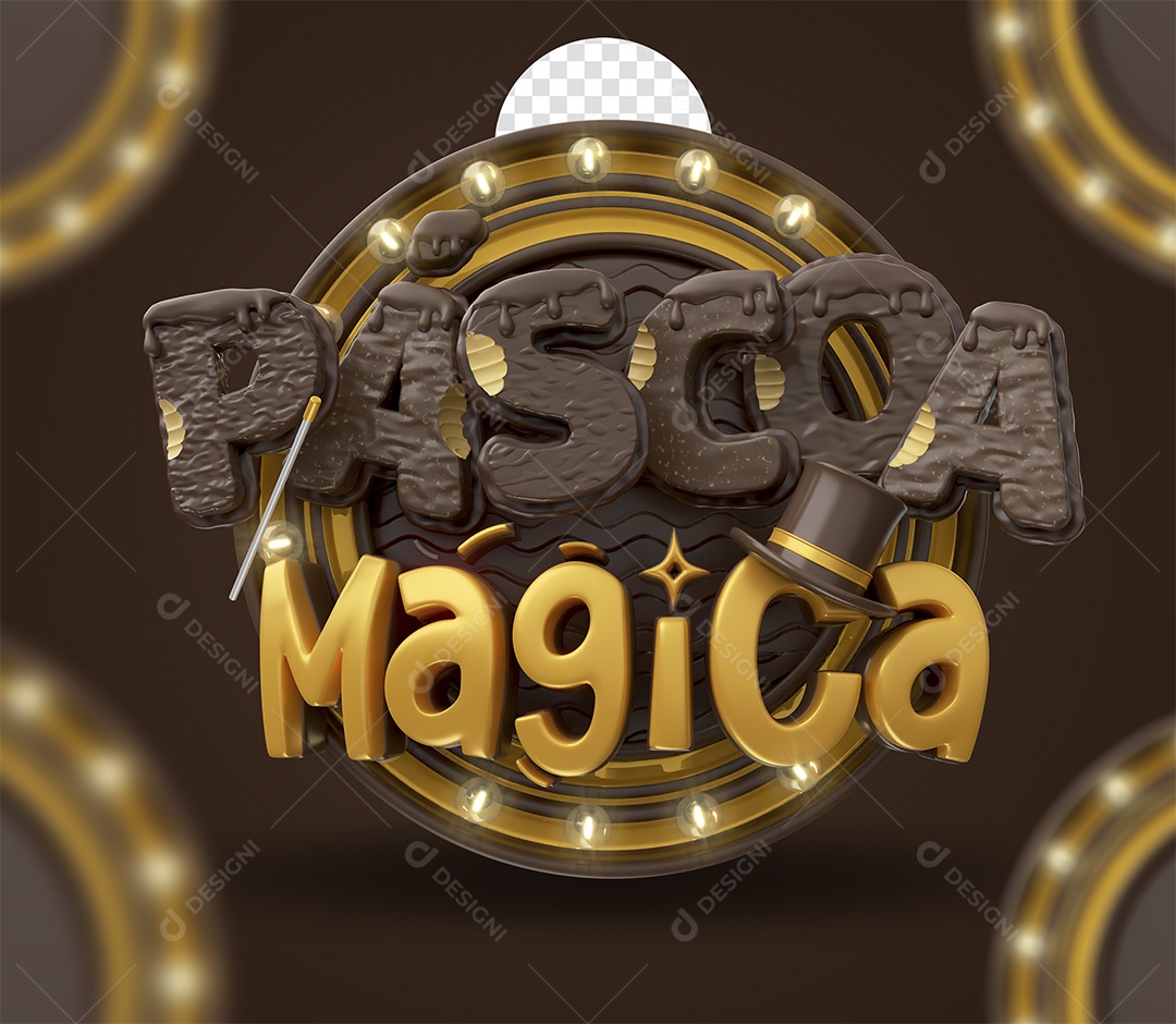 Páscoa Mágica Selo 3D Marrom e Dourado para Composição PSD