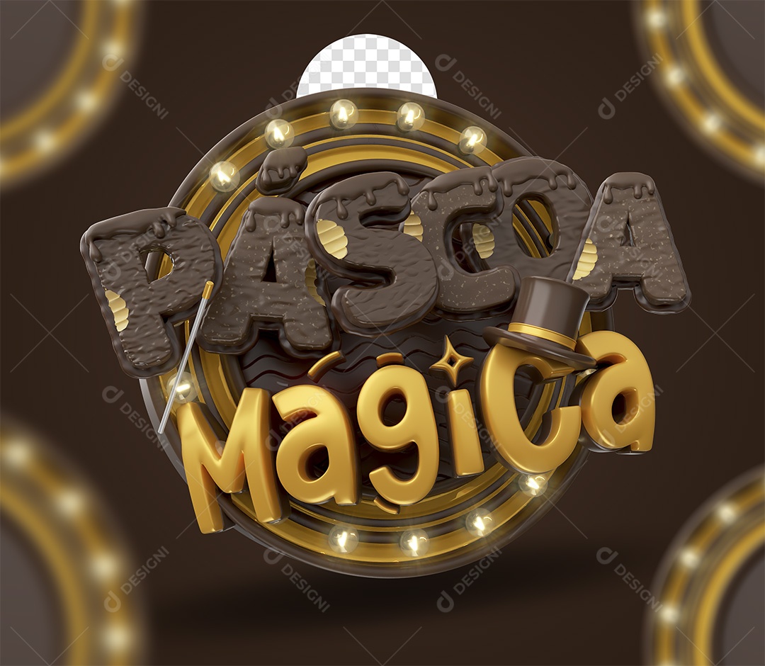 Páscoa Mágica Selo 3D Marrom e Dourado para Composição PSD