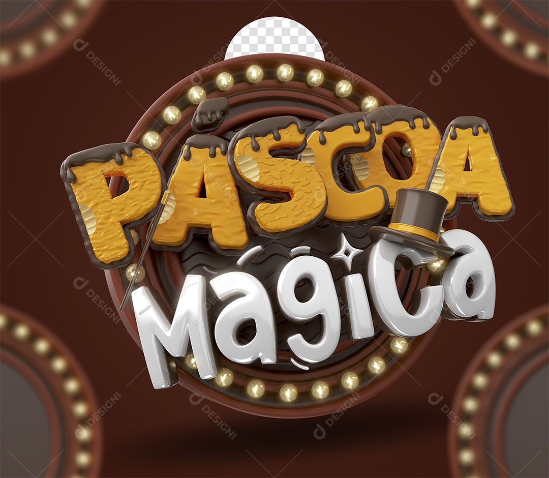 Páscoa Mágica Selo 3D Laranja e Branco para Composição PSD