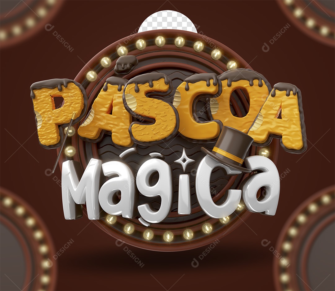 Páscoa Mágica Selo 3D Laranja e Branco para Composição PSD
