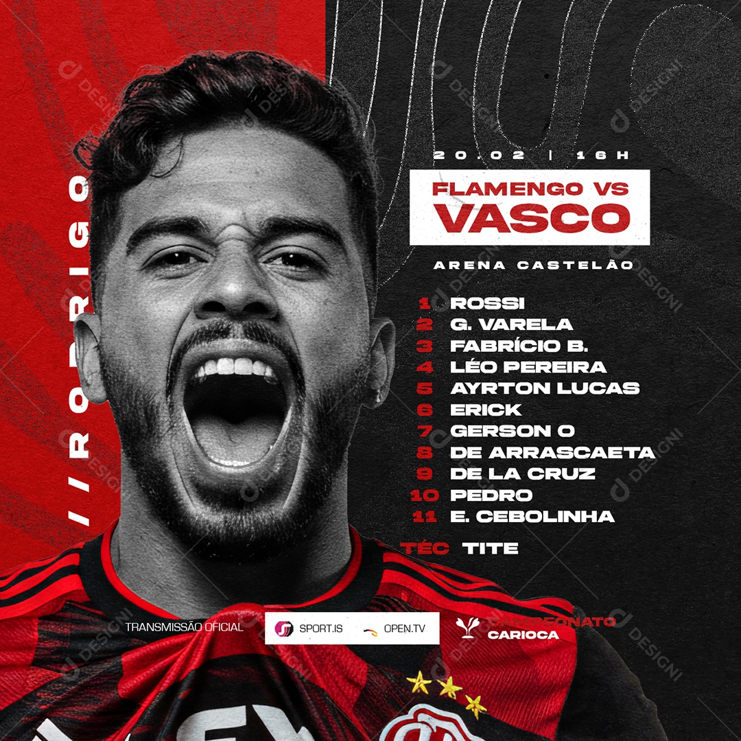Campeonato Carioca Jogador Rodrigo Flamengo VS Vasco Social Media PSD Editável