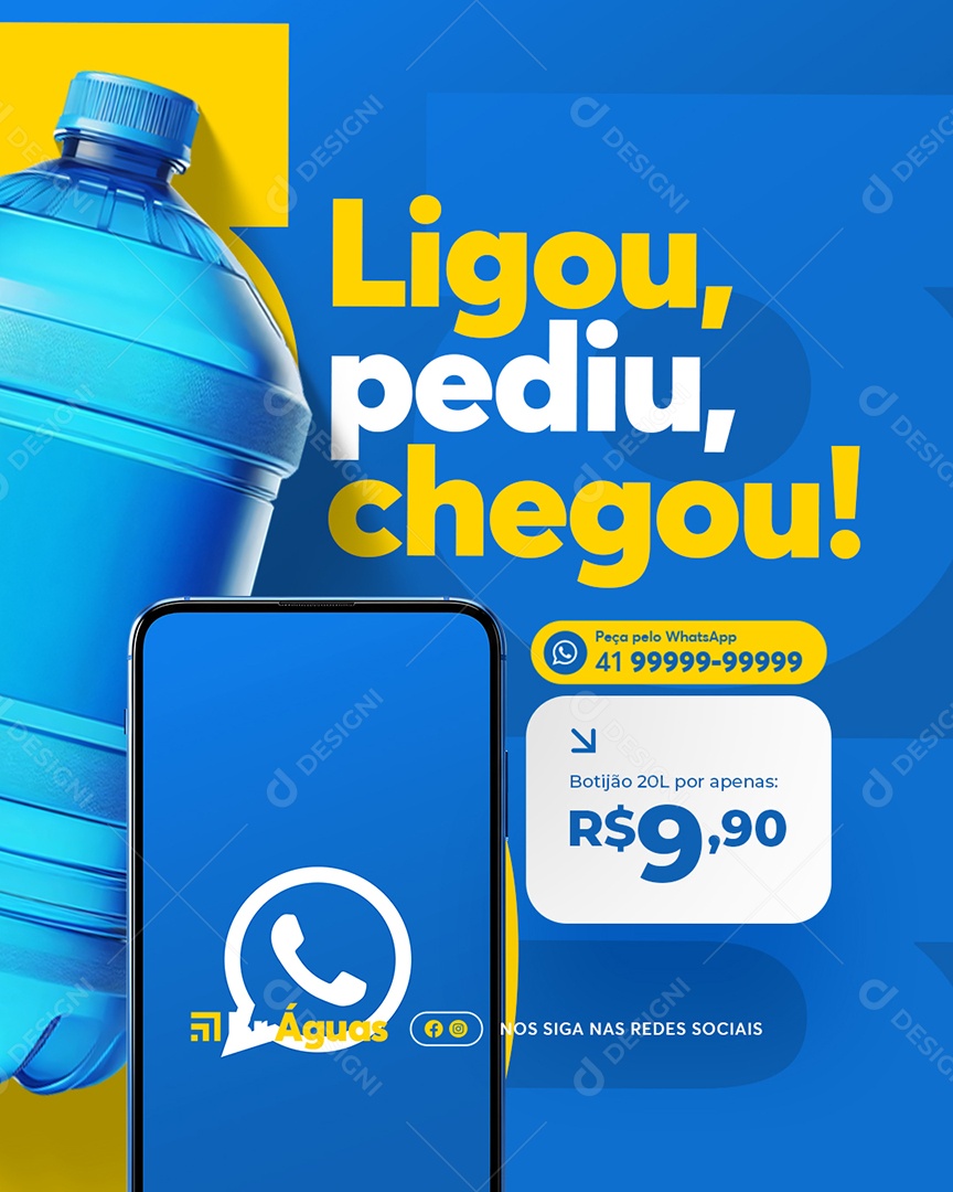 Revenda de Água Ligou Pediu Chegou Social Media PSD Editável