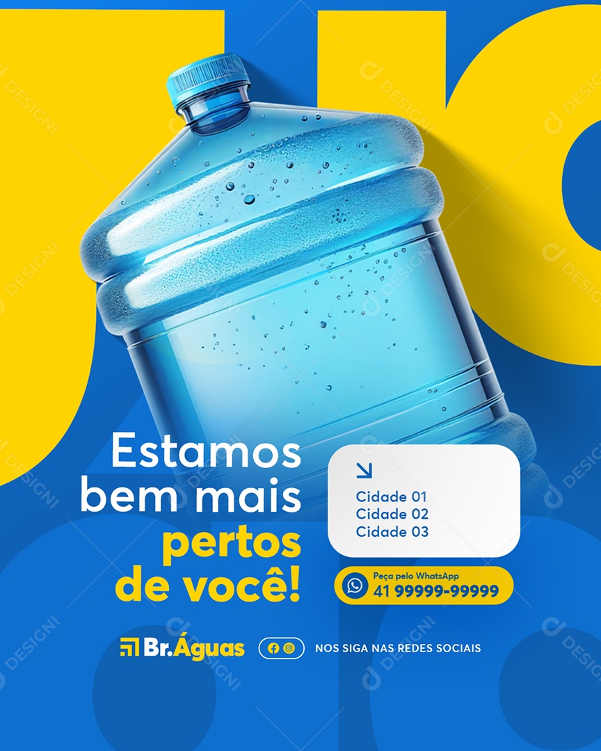 Revenda de Água Estamos Bem Mais Pertos de Você Social Media PSD Editável