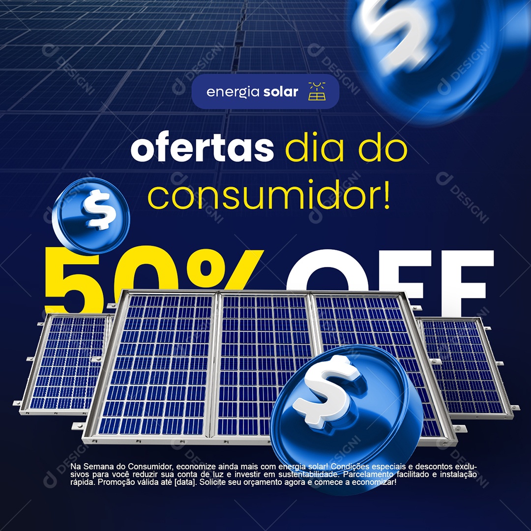 Energia Solar Ofertas Dia do Consumidor Social Media PSD Editável