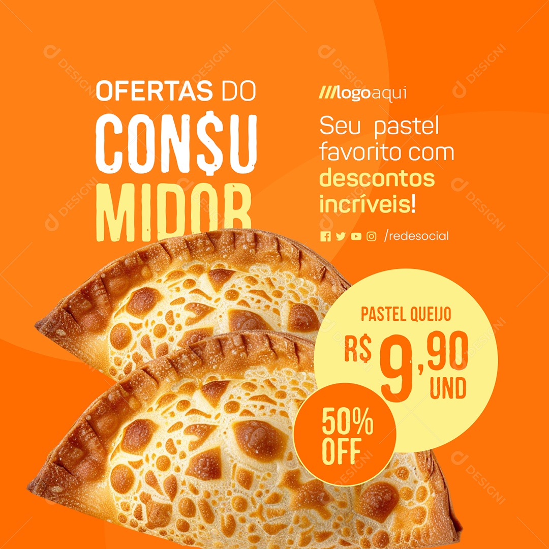 Pastelaria Ofertas do Consumidor Pastel Queijo Social Media PSD Editável