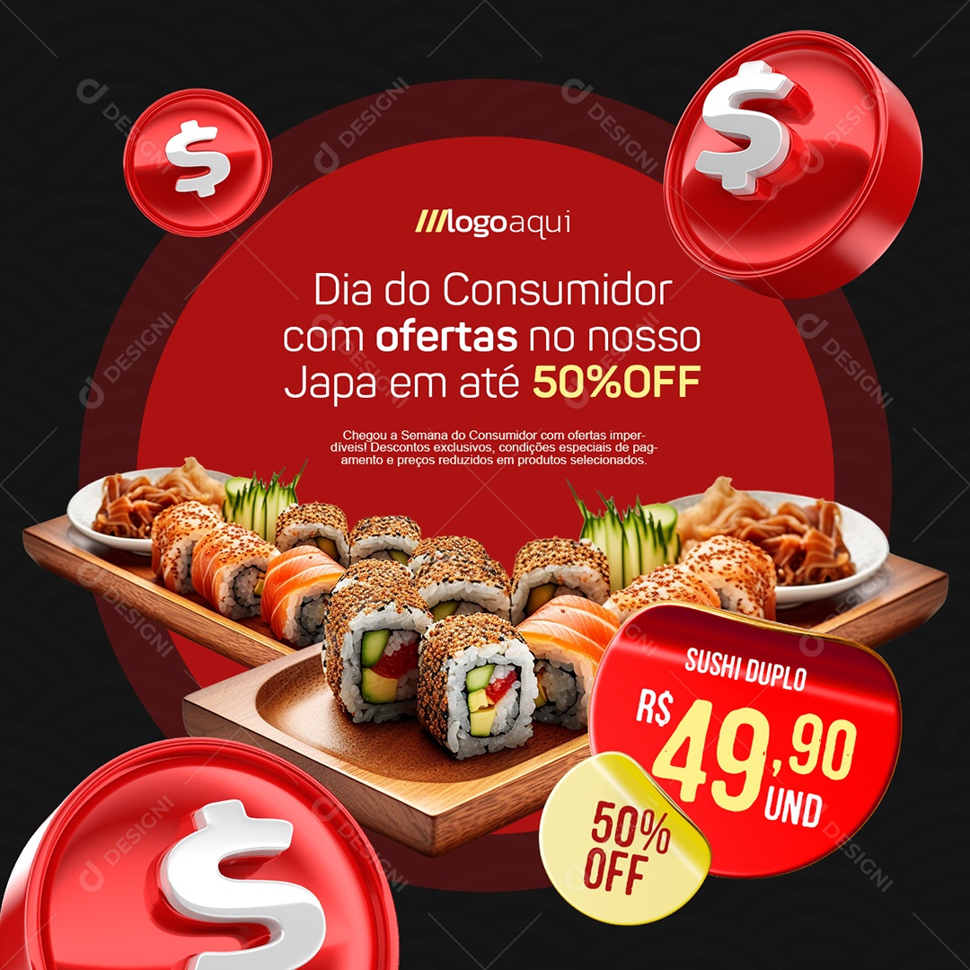 Dia do Consumidor Comida Japonesa Social Media PSD Editável