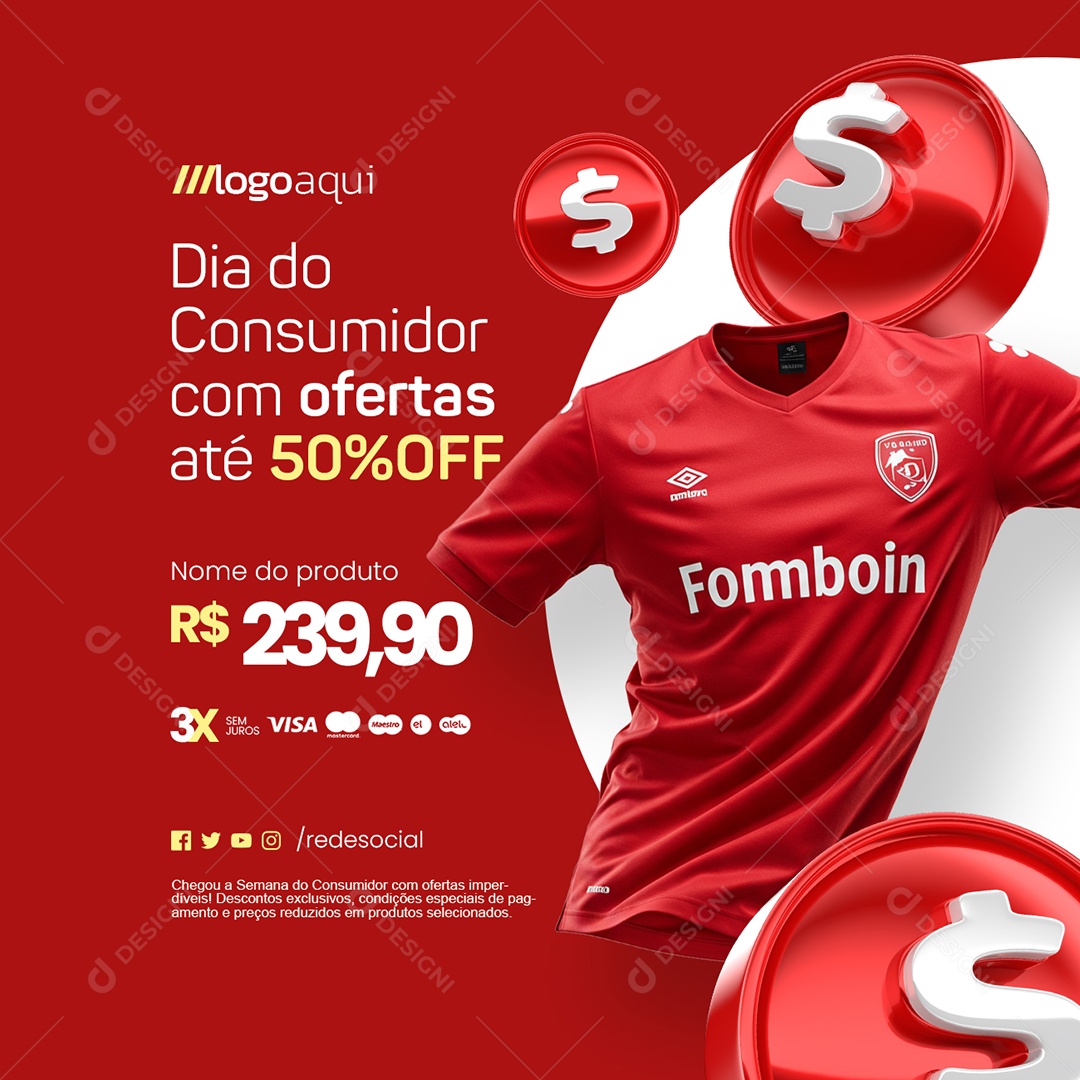 Loja de Esportivo Dia do Consumidor Camisa de Time Social Media PSD Editável