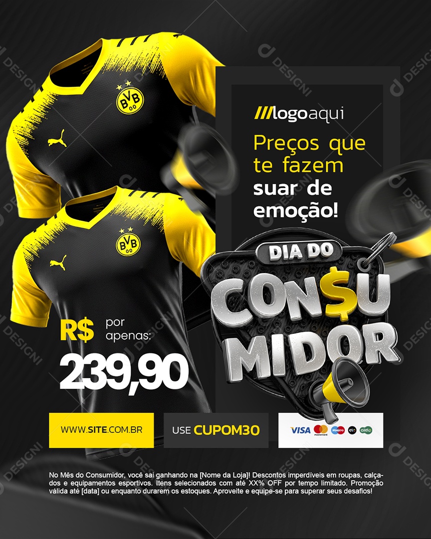 Dia Do Consumidor Loja de Esportivo Camisa do Borrusia Social Media PSD Editável