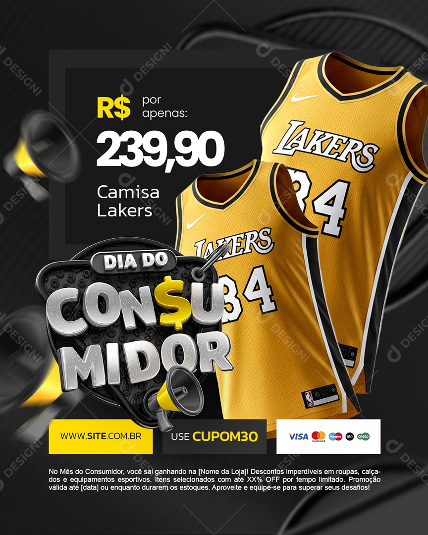 Dia Do Consumidor Loja de Esportivo Camisa Lakers Social Media PSD Editável