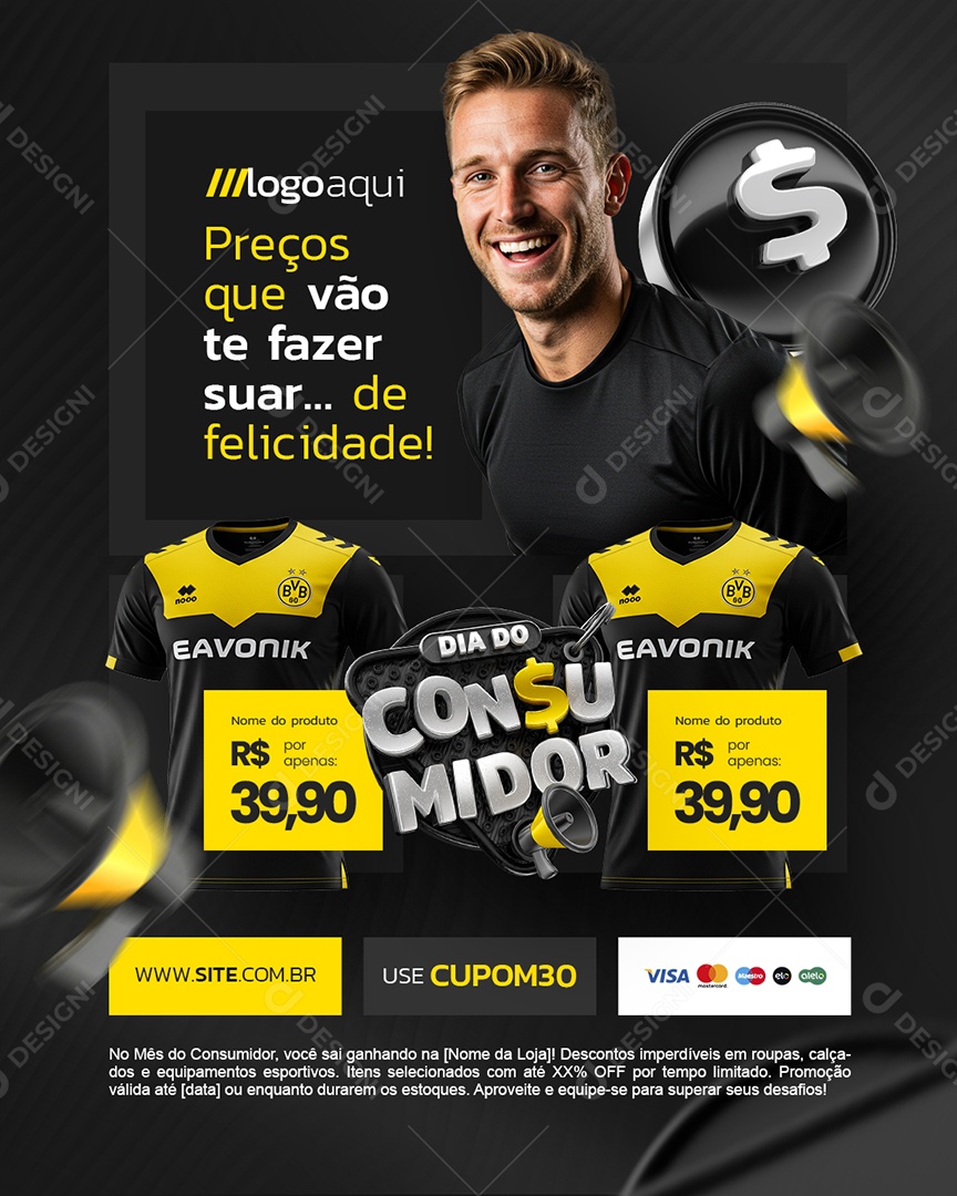 Dia Do Consumidor Loja de Esportivo Camisa de Time Social Media PSD Editável