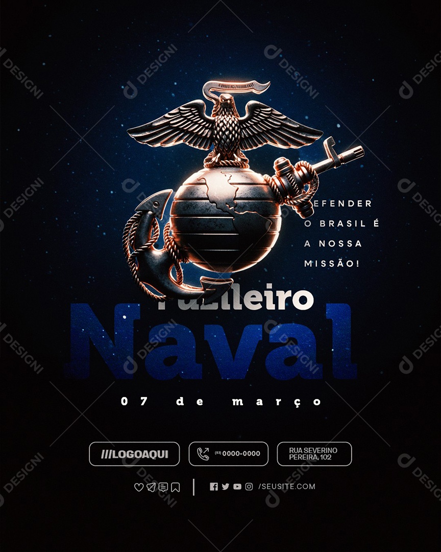 Dia do Fuzileiro Naval 07 de Março Defender o Brasil Social Media PSD Editável