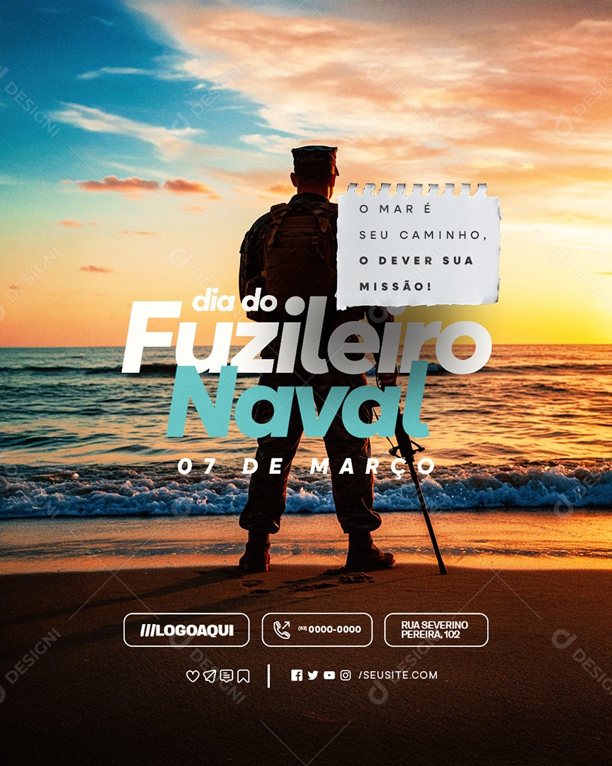 Dia do Fuzileiro Naval 07 de Março O Mar é Seu Caminho Social Media PSD Editável