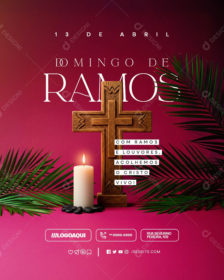 Domingo de Ramos 13 de Abril Com Ramos e Louvores Social Media PSD Editável