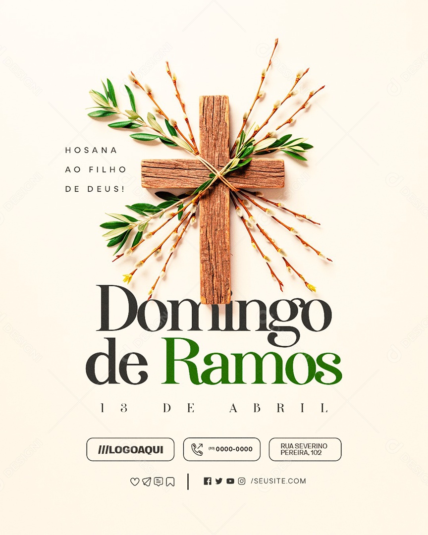 Domingo de Ramos 13 de Abril Hosana Social Media PSD Editável