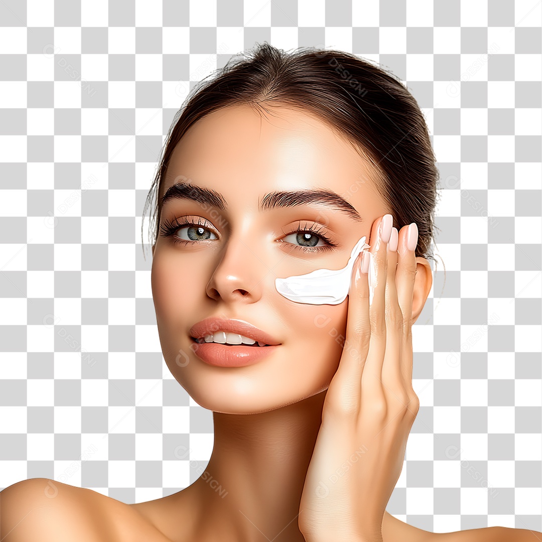 Mulher Passando Creme no Rosto PNG Transparente