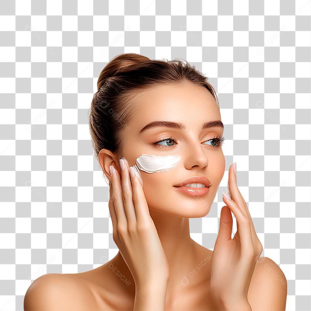 Mulher Passando Creme no Rosto PNG Transparente